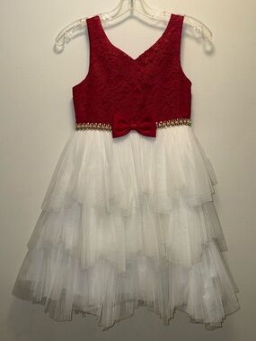 Girls Size 10 Dress Red Lace and White Tulle